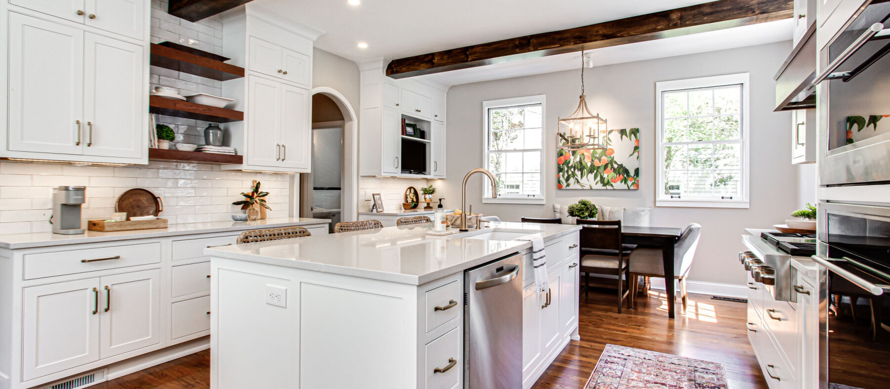Semi-custom sage green inset cabinets